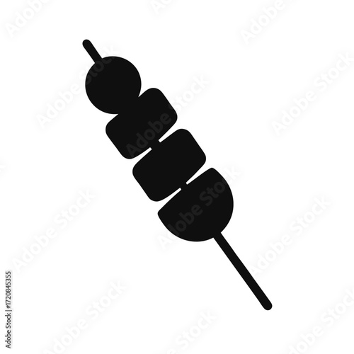 Simple black silhouette icon of a kebab skewer with meat and vegetables for food and culinary themes