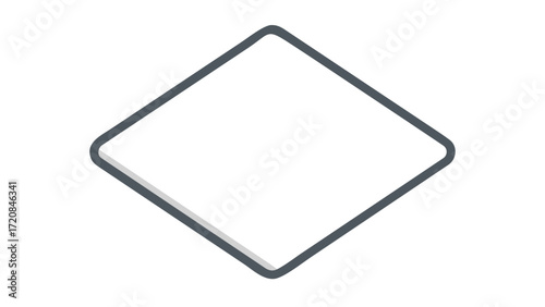 A simple white rhombus shape with rounded corners outlined in gray on a white background in a minimalist style