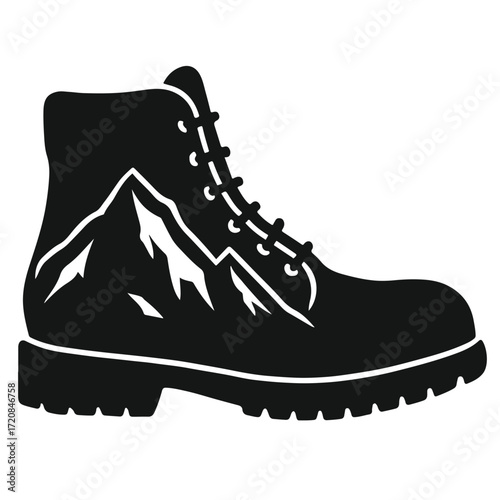hiking boots with mountain art vector illustration