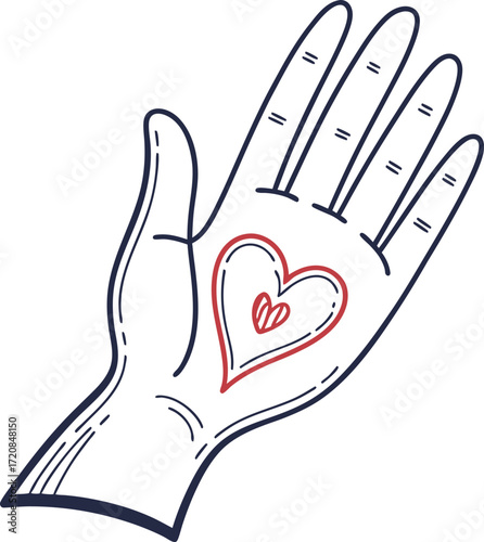 Hand with heart honesty outline icon vector.