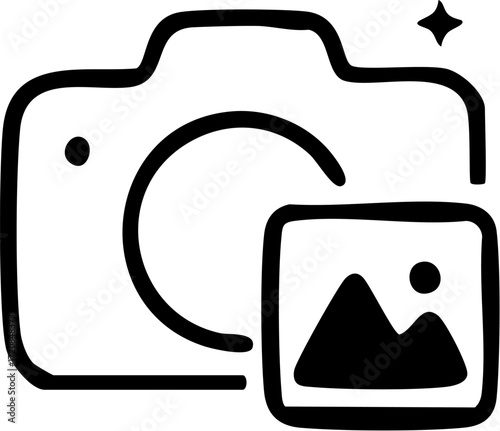 Photography camera icon with image symbol.