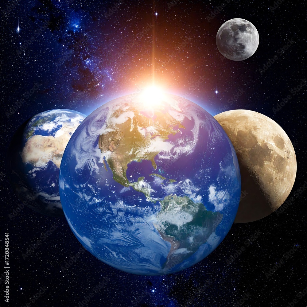 Obraz premium Planets and moons in space