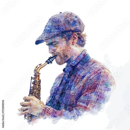 Scottish Live Jazz, watercolor drawing vector, isolated on a white background.