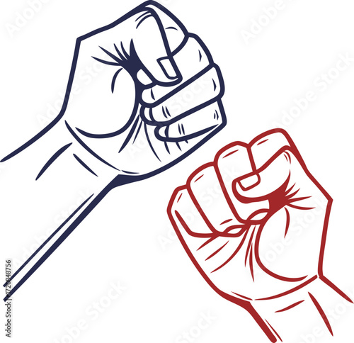 Hand-drawn sketch of two fists meeting, simple outline.