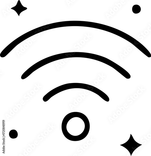 Wireless internet connection signal icon with sparkles.