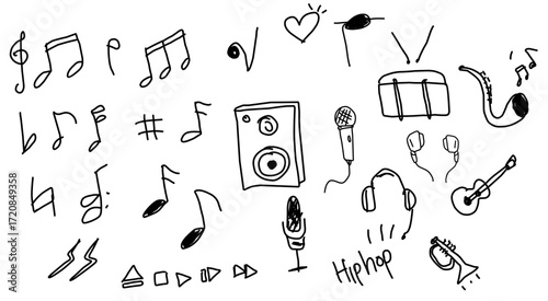 hand drawn music icons simple