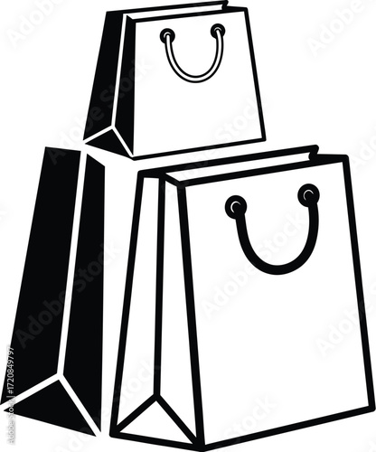 Clean graphic illustration of three shopping bags stacked together, symbolizing commerce and retail.