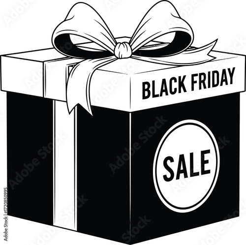 Black Friday sale gift box with festive ribbon