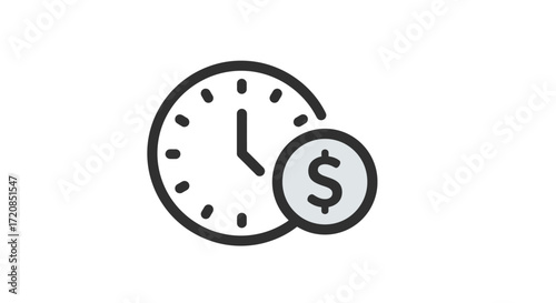 Time is money: clock and dollar coin icon.