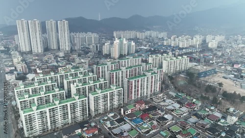 a panoramic view of Chungju-si, Korea, and tall apartments and buildings.