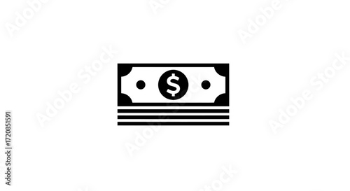 Black and white illustration of a stack of paper money with a dollar sign in the middle.