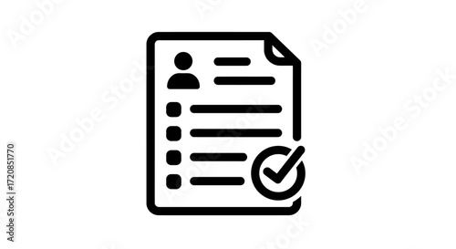 A document with a person icon, checklist boxes, and a checkmark, suggesting a completed form or application.