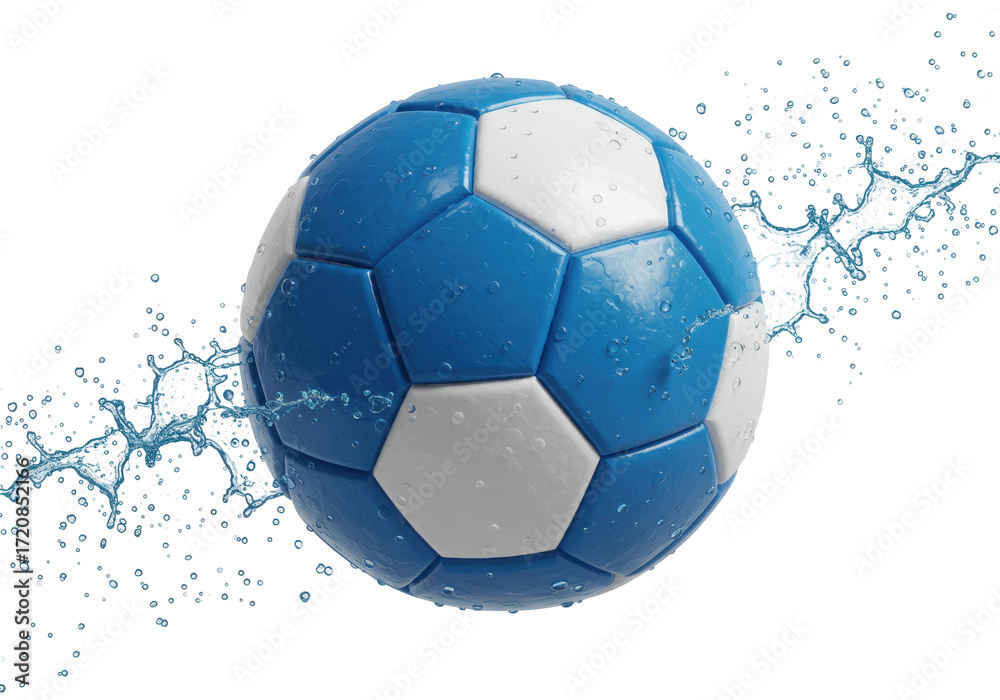Fototapeta premium Isolated ball with water splashing around it floating in the air with fresh droplets around