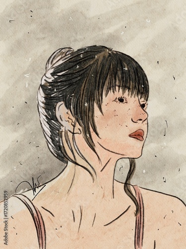 Girls portrait illustration drawing colorful