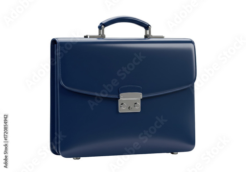 Isolated blue business briefcase, leather office bag for paperwork and laptop, classic style