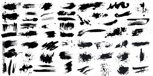 set of black silhouettes of various brush strokes, set of hand drawn ink splashes with various pencil sketch art, collection of grunge Black Brush Stroke Textures grunge paint.