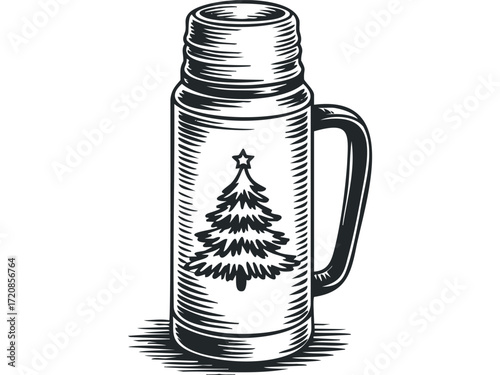 Christmas tree flask drawing on transparent background. Vector hand drawn illustration