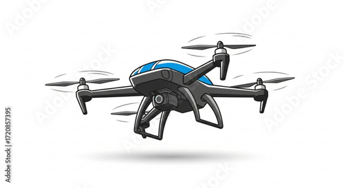 Drone vector illustration for aerial photography and videography with camera system and rotor blades design