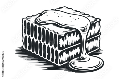Food dessert with dripping frosting on transparent. Vector hand drawn illustration