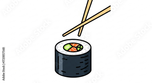 Delicious sushi roll with chopsticks illustration for japanese food and asian cuisine lovers vector graphic