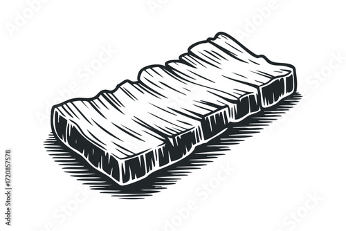 Meat ribs portion outline isolated on transparent background. Vector hand drawn illustration