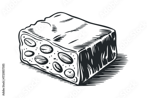 Nougat bar with nuts isolated on transparent background. Vector hand drawn illustration