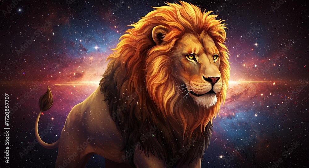 Fototapeta premium Majestic lion in cosmic setting