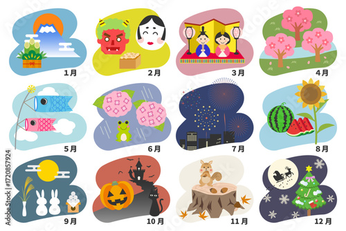 Plakat 日本の季節の行事カレンダー（フチなしカラー）