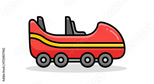Red roller coaster car vector illustration for amusement park ride and theme park attraction design element
