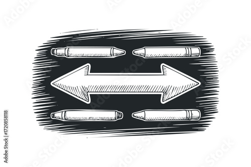 Arrow and bullets on transparent background. Vector hand drawn illustration
