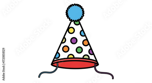Colorful polka dot birthday party hat vector illustration for celebration and festive occasion 100