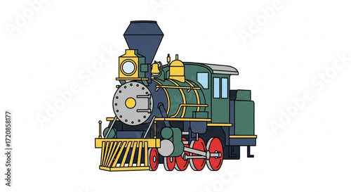 Vintage steam train locomotive engine transportation railway travel illustration vector drawing clip art