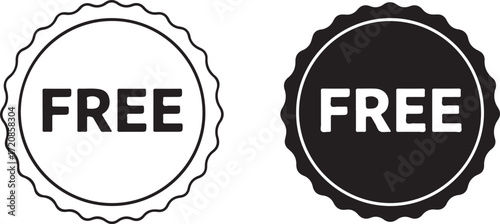 Illustration of two free badges, one black and one white, isolated on white background