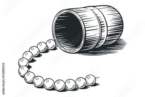 Barrel spill with pearls. Vector hand drawn illustration