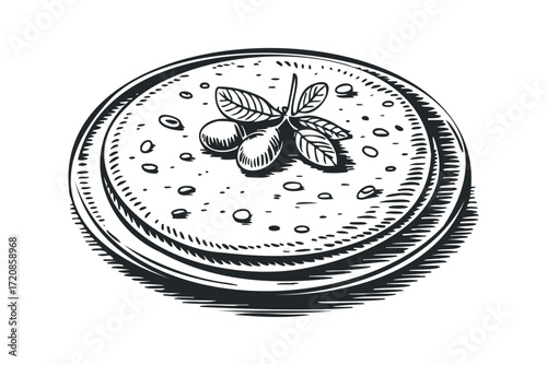 Hand Drawn Food Item with Olives and Leaves. Vector hand drawn illustration