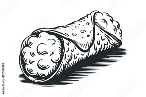 Black and white pastry illustration. Vector hand drawn illustration