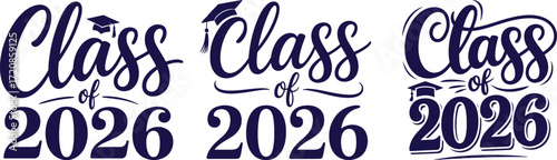 class of 2026 graduation typography design. senior student lettering with graduation cap vector illustration