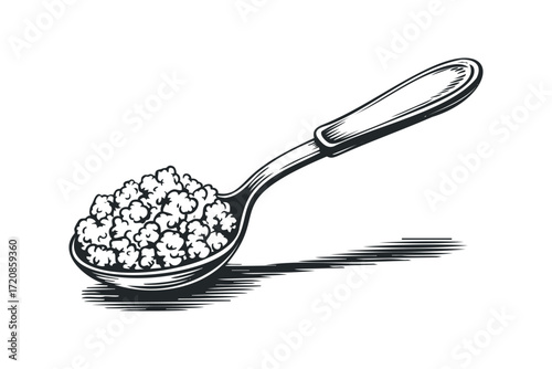 Spoon filled with granular food item. Vector hand drawn illustration