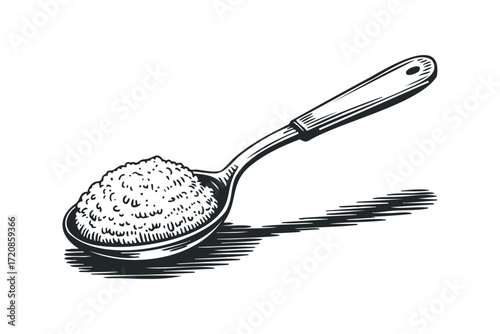 Spoonful of coarse salt or sugar with shadow. Vector hand drawn illustration
