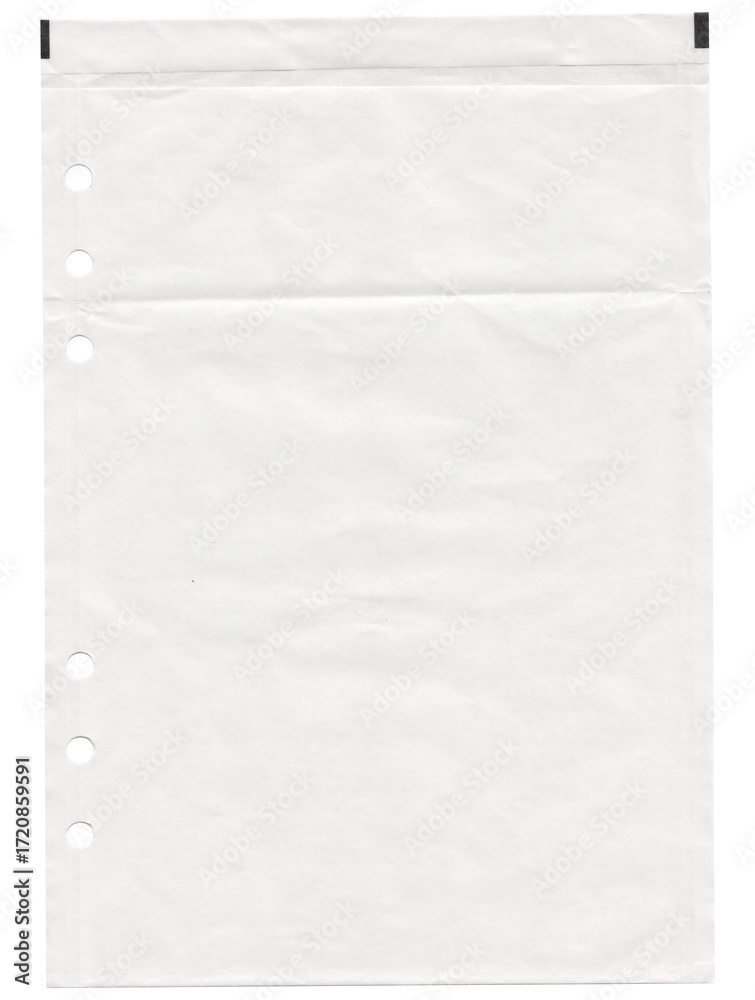 Obraz premium Blank Wrinkled Paper Sheet with Binder Holes and Handmade Texture