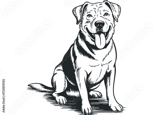 Dog sitting with tongue out. Vector hand drawn illustration