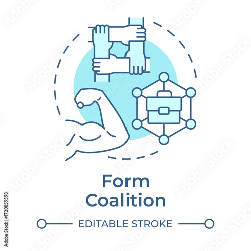 Form coalition soft blue concept icon. Building group of influential people. Kotter change management model. Round shape line illustration. Abstract idea. Graphic design. Easy to use in presentation