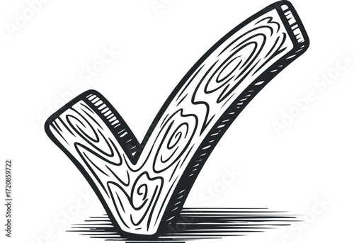 Wooden Check Mark Symbol. Vector hand drawn illustration