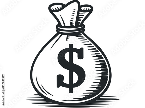 Money bag with dollar sign isolated on transparent background. Vector hand drawn illustration