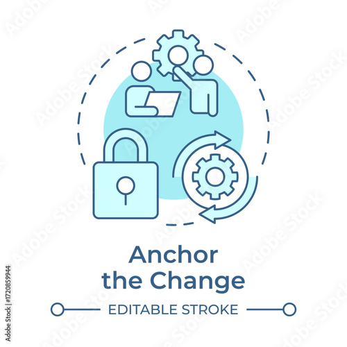 Anchor change soft blue concept icon. Embedding new behaviors and values. Kotter change management model. Round shape line illustration. Abstract idea. Graphic design. Easy to use in presentation