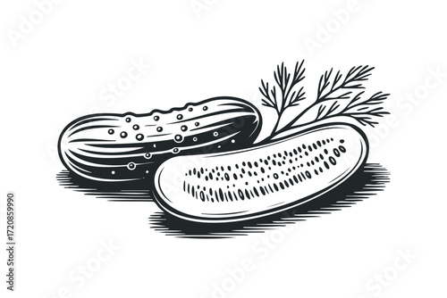 Pickles and Dill on Transparent. Vector hand drawn illustration