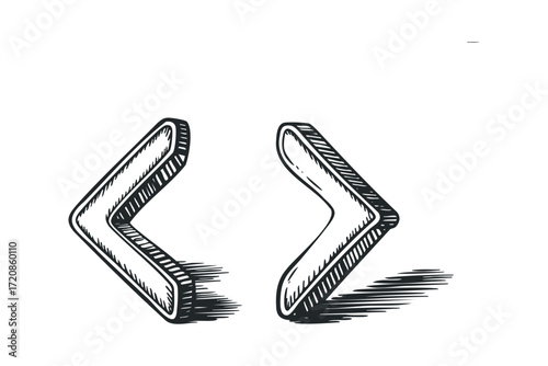 Hand Drawn Angle Brackets With Shadow. Vector hand drawn illustration