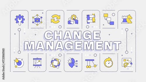 Wallpaper Mural Change management light word concept. Innovations in organization workflow. Business strategy. Typography banner. Vector illustration with title text, editable icons color. Hubot Sans font used Torontodigital.ca
