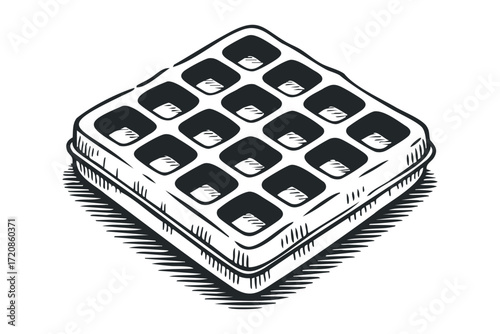 Square Waffle Isolated on White Background. Vector hand drawn illustration