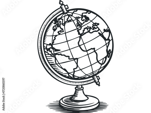Vintage Globe with Continent Outlines. Vector hand drawn illustration